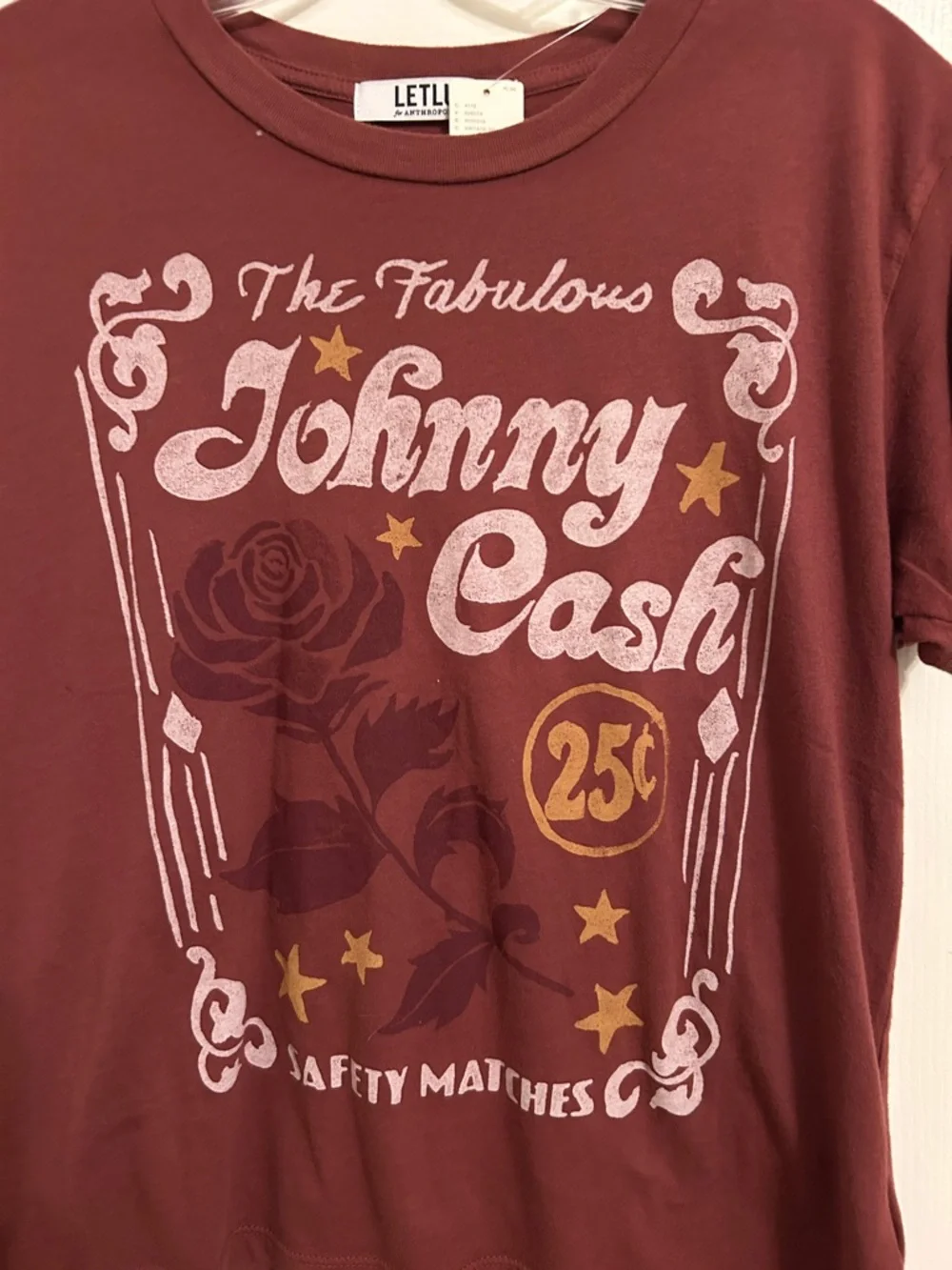 LETLUV Johnny Cash Graphic Tee - Burgundy - Picture 2 of 5